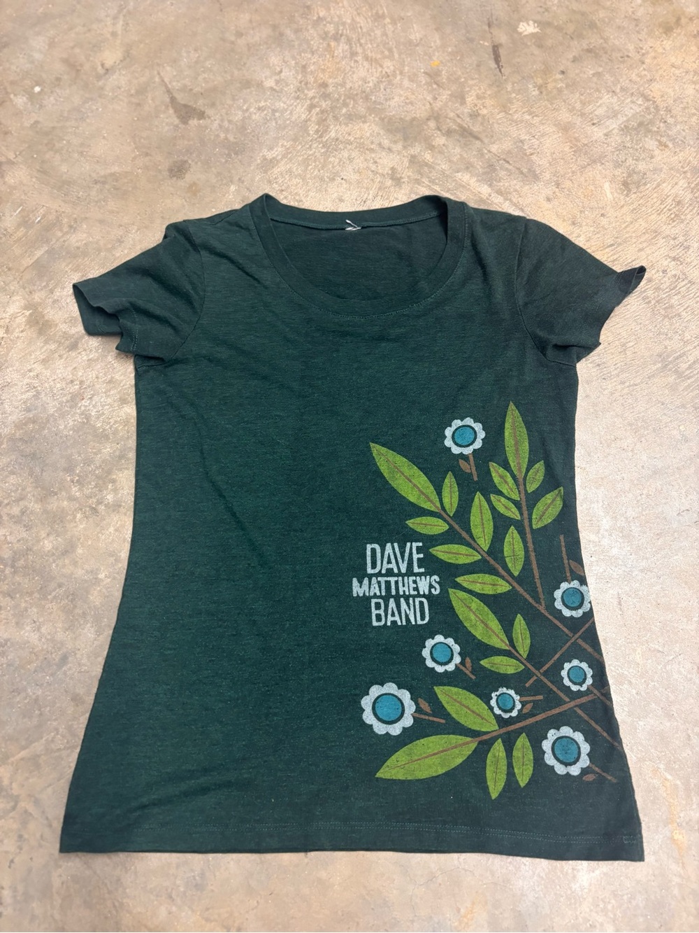 Dave Matthews Band Dark Green Graphic Tee Floral Vine Print Womens Small